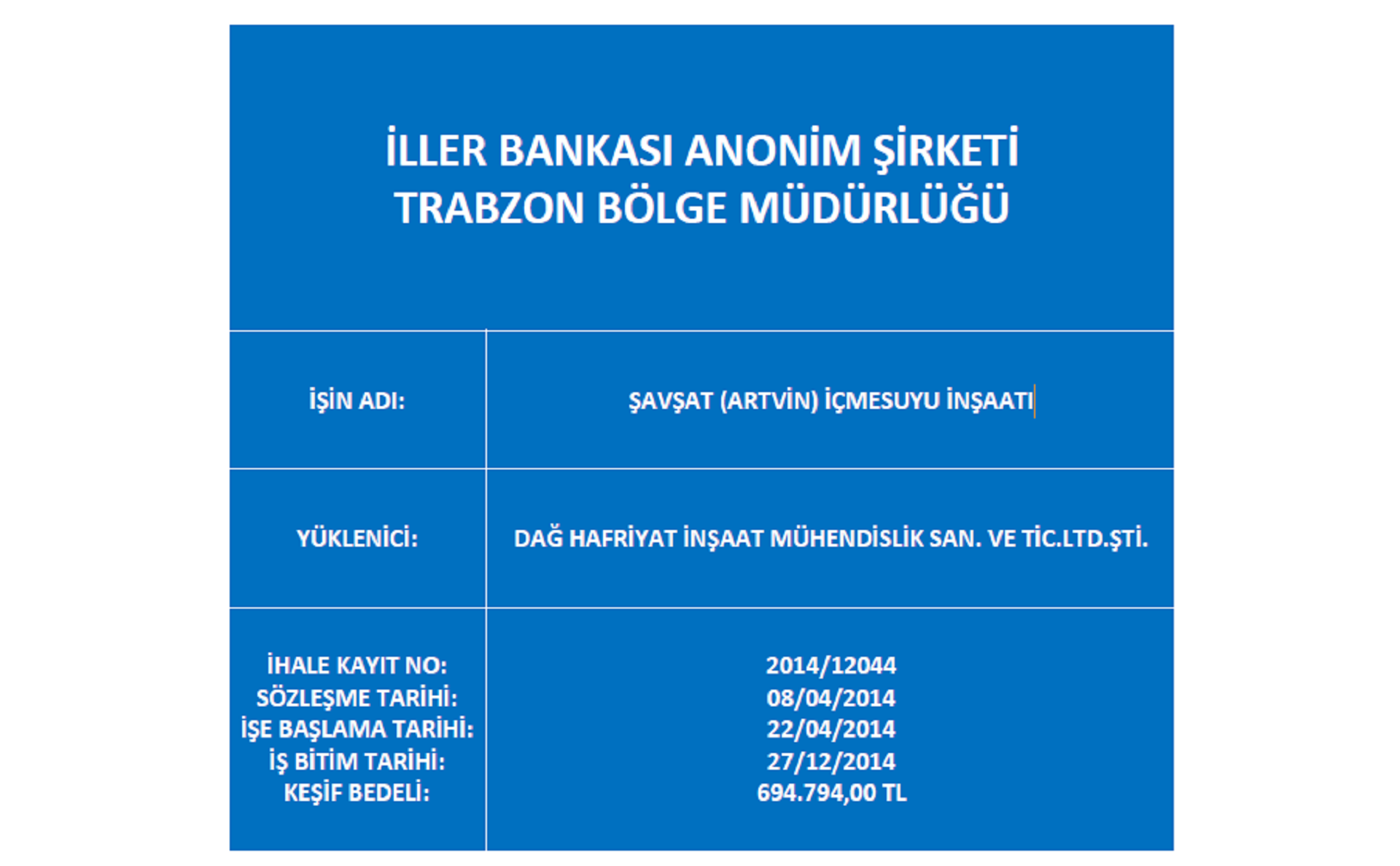 Şavşat (Artvin) İçmesuyu İnşaatı Yapım İşi
