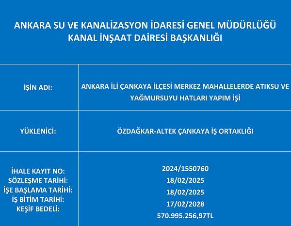 Ankara Su Ve Kanalizasyon İdaresi Genel Müdürlüğü Kanal İnşaat Dairesi Başkanlığı