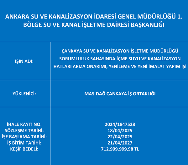 Ankara Su Ve Kanalizasyon İdaresi Genel Müdürlüğü 1. Bölge Su Ve Kanal İşletme Dairesi Başkanlığı